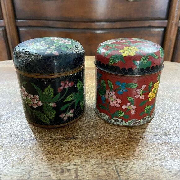 Pair of vintage cloisonné lidded jars 3” - Picture 1 of 6